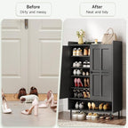 ONBRILL Shoe Cabinet with Cross Molding Doors, 6-Tier Shoe Storage Cabinet with 3 Adjustable Shelves and Metal Legs, 45'' Tall Shoes Rack Organizer Cabinet for Entryway, Front Door, Black