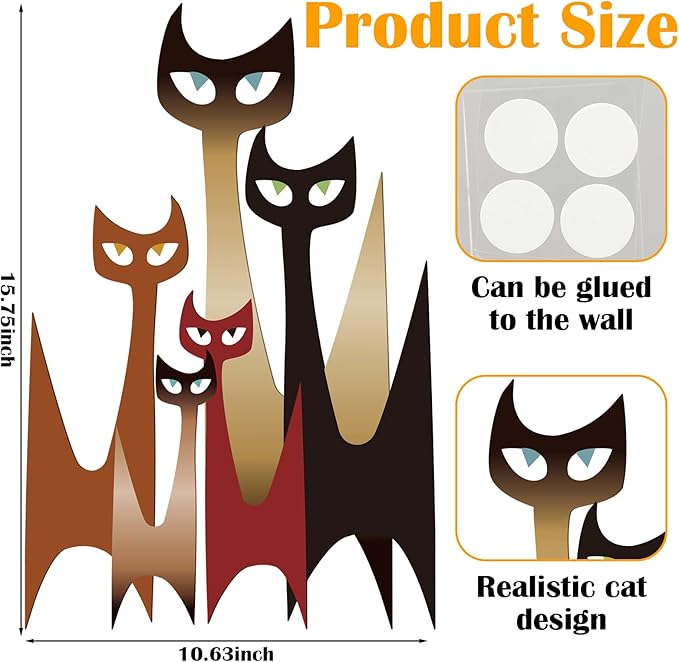 Wesiti Cat Wall Art Decor Iron Wall Sculptures Decor for Cats Lover 10.6 x 15.7 Inches Colorful Mid Century Cat Retro Signs for Home Living Room Bedroom Kitchen Office(Modern)