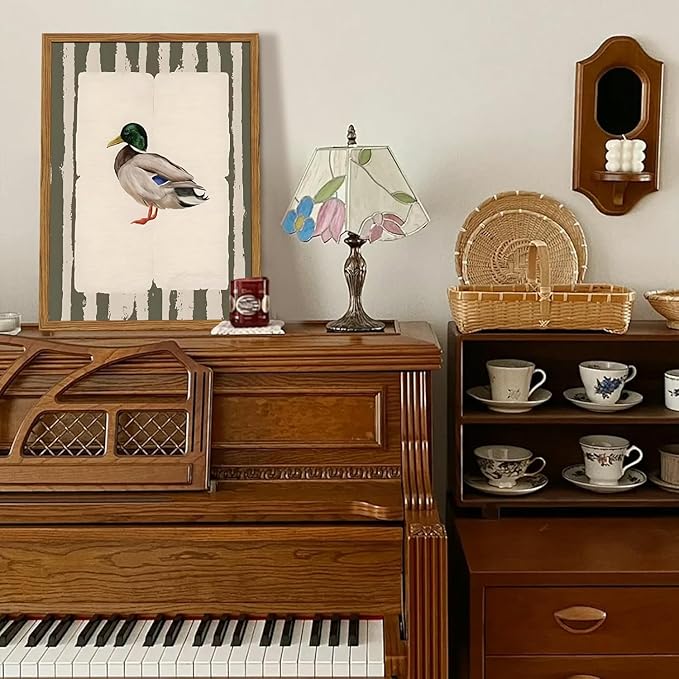 Framed Vintage Mallard Duck Wall Art, Country Farmhouse Duck Pictures Wall Decor, Rustic Wildlife Animal Paintings Canvas Prints Cottagecore Home Decor for Living Room Bedroom nursery 16x24 inch