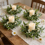 8 Pcs Small Eucalyptus Wreaths Spring Summer Artificial Green Wreath with White Berries Mini Green Kitchen Cabinet Wreaths with Ribbon for Front Door Porch Wall Window Farmhouse Decoration