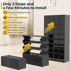 FAHKNS Foldable Shoe Rack, Transparent Shoe Boxes with Magnetic Double Doors, Shoe Organizer Storage for Entryway/Bedroom/Cloakroom, Large Shoe Cabinet with Hidden Bottom Roller 9 Tiers 4 Row (Black)
