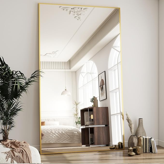 BEAUTYPEAK 71"x36" Rectangle Full Body Floor Mirrors, Full Length Mirror Hanging or Leaning, Aluminum Alloy Frame Wall Mirror for Bedroom, Dressing Room, Gold