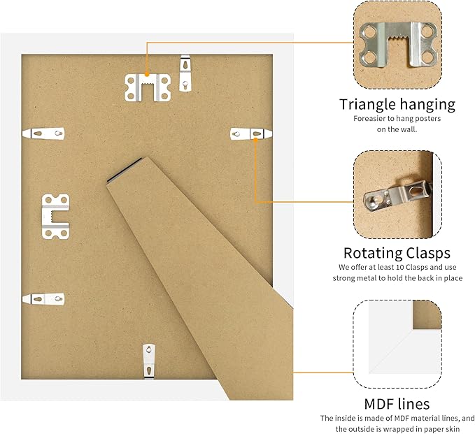 8.5x11 Picture Frame 3 Pack - White Poster Frame Display Pictures 6x8 with Mat or 8.5 x 11 Without Mat for Wall Hanging Horizontal and Vertica
