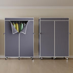 H9 Heavy Duty Rolling Clothes Rack with Cover, Covered Garment Rack with Wheels and Shelves, Wardrobe Closet, Portable Closet for Hanging Clothes, Black Clothing Rack with Grey Cover