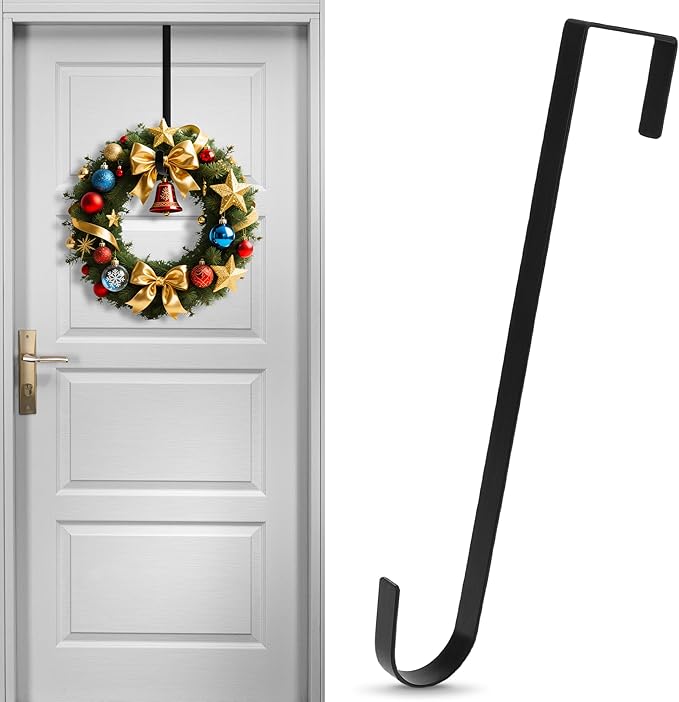 12 in Wreath Hanger for Front Door Black Wreath Hangers Over The Door Hanger Hook Wreaths Holder Christmas Halloween Easter Wreaths Hook Decorations Indoor Outdoor Narrow