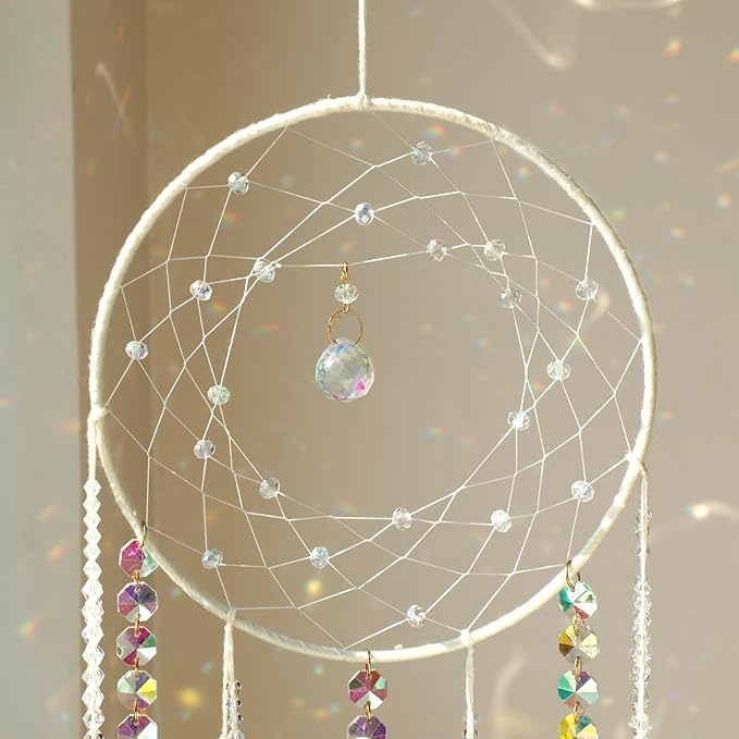 Artilady Dream Catchers with Crystals - Large White Boho Moon Dream Catcher Wall Decor House Decorations for Home Girls Kids Baby Bedroom Room Decor Christmas Birthday Teen Girl Boys Gifts