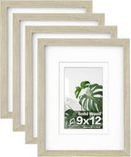 Egofine 9x12 Picture Frames Set of 4, Made of Solid Wood Covered by Plexiglass 5x7 and 6x8 with Mat or 9x12 without Mat, for Table Top Display and Wall Mounting Photo Frame Distressed Wood Grain