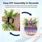 Memorial Day & 4th of July Patriotic Wreath, 12" Wooden Decor with Artificial Flowers, USA 250th Anniversary Sign for Front Door, Garden, Patios, Windows Decor (Color-Bless)