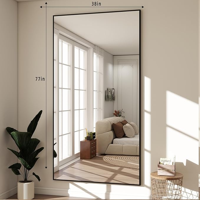 BEAUTYPEAK 76"x34" Rectangle Full Body Floor Mirrors, Full Length Mirror Hanging or Leaning, Aluminum Alloy Frame Wall Mirror for Bedroom, Dressing Room, Black