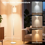 SIBRILLE Floor Lamp with Linen Shade, Dimmable Tall Standing Lamp with Remote Control & 3 Color Temperatures, Modern Floor Lamps for Living Room Bedroom Office Corner, 9W LED Bulb Included