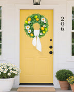 Vlorart 24 Inch Faux Round Boxwood Wreath, Weatherproof Front Door Large Wreaths Artificial Spring Summer Greenery Wreath with Sash for Farmhouse Wedding Year Round Indoor and Outdoor