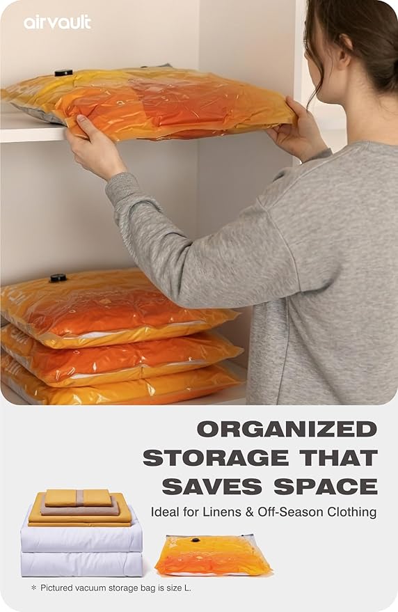 AirVault Vacuum Storage Bags for Travel & Home - Space Saver Compression Packing Bags Set for Clothes, Blankets & Seasonal Storage (10 Large)