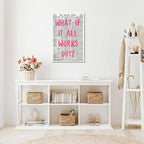 Drimiler What If It All Works Out Poster Retro Newspaper Pink Font Canvas Wall Art Positive Affirming Quote Minimalist Prints Painting For Home Bedroom Dorm Wall Decor 12x16in Wframed