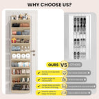 20-25 Pairs Over the Door Shoe Organizer, Clear Pockets Shoe Rack for Closet Door, 10-Tier Hanging Shoe Rack for Boots, Behind the Door Shoe Holder Fit All the Family's Sneakers, Boots, Heels, Beige