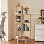 YUFAM 5-Tier Corner Shelf with Sturdy 5-Leg Base, Wooden Corner Bookshelf for Small Spaces, Corner Standing Shelf for Living Room, Bedroom, Bathroom, Natural