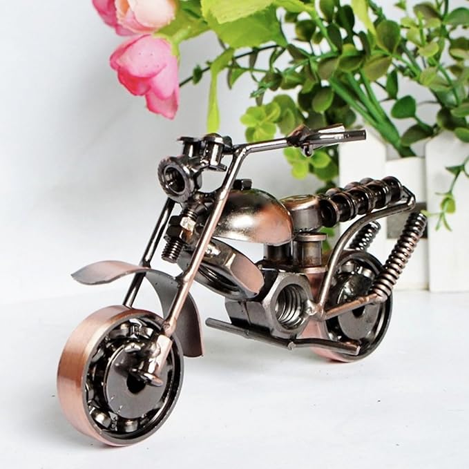Metal Motorcycle Decor, Copper Classic Motorcycle Figurine,5.9”x3.5”Unique Iron Motorcycle Sculpture,Cool Home Office Desk Decor,Art Gift Vintage,Birthday for Men Boyfriend Husband
