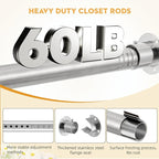 1.3 Inch Diameter Closet Rods for Hanging Clothes 17-28 Inch Adjustable, Metal Heavy Duty Closet Pole, Silver Closet Bar for Hanging Clothes, Suitable for Closet, Wardrobes, Bathroom, Windows