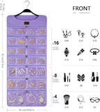 SMRITI Hanging Jewelry Organizer with Dual Zippered Pockets Canvas Double Sided Rotating Hanger Necklace Hanging Wall Organizer Earring Dustproof Holder Wall Mount Accessories Display Bag(Purple)