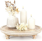 EOSAHR Rustic Round Pine Wooden Display Riser – Farmhouse Beaded Wooden Trays For Decor, Plant Stand & Coffee Table – Display Risers for Room Decor & Kitchen Organizer (Light-Natural)