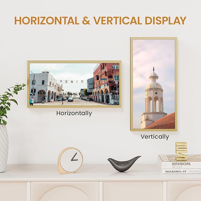 7x14 Aluminum Metal Picture Frame,Tempered Glass Gold Photo Frame 7x14 for Family Photo,Posters,Art,Document to Wall Mount Horizontally or Vertically