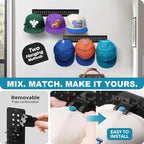 4 Pack Hat Organizer for Baseball Caps, Detachable DIY Hat Rack for Wall Hat Holder Hold up to 44 Hats, Baseball Cap Organizer Cap Holder Hat Hangers for Wall Closet Door Bedroom(4pcs,Black)