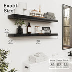 BAOBAB WORKSHOP Wood Floating Shelves for Wall 36 Inches Long - Heavy Duty Wall Shelf for Bedroom, Solid Wooden Bathroom Shelves Large 36 Inch Kitchen Farmhouse - Black Shelf, 36W × 6.7D, Set of 2