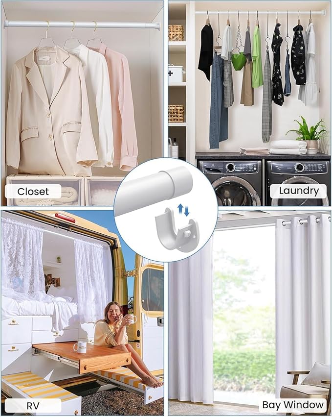 2 PACK Closet Rods for Hanging Clothes, 17 to 39 Inches Stepless Adjustable Metal Closet Rod, 1.3 Inches Heavy Duty Clothes Hanging Rod for Closet Wardrobes Laundry RV, White