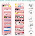 KEETDY Over The Door Shoe Organizer Fit 20 Pairs Sneakers Large Hanging Shoe Organizer for Closet Door Storage Boots, Pink