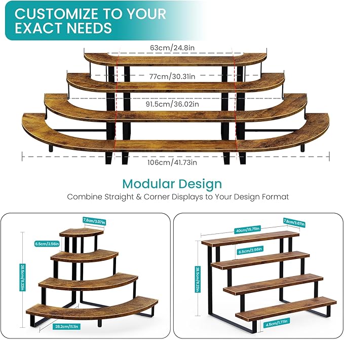 ELITEROO Wooden Display Riser Stand, Tiered Perfume and Cologne Organizer Stand, 4 Tier Spice Rack Organizer, Tabletop Display Shelf for Retail Vendor Events Craft Show Tumbler Candles, Straight