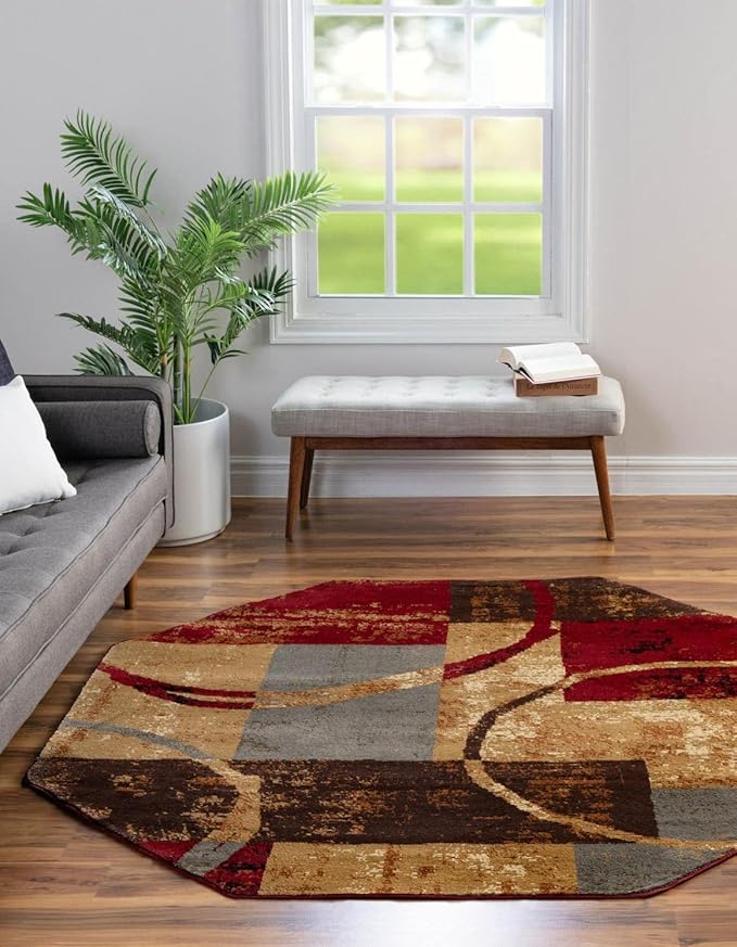 Unique Loom Barista Collection Area Rug - Kouillou (6' 1" Octagon, Multi/Brown)