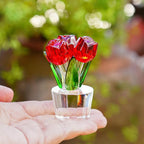 3.2 * 2in Handmade Crystal Red Rose Bouquet Figurine Romantic Rose Flower Gifts for Wife Mom on Birthday Wedding Anniversary