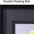 Yaetm 11x14 Double Floating Mat Picture Frame Set of 4, Display Picture 8x10 with Black Double Mat, Polished High Definition Tempered Glass, Wall Mounting Photo Frames, Black/Black