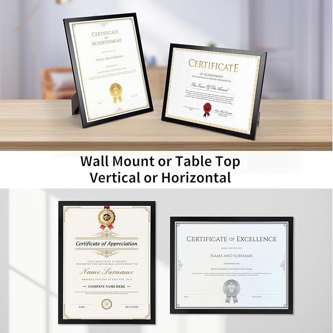 Giftgarden 8.5x11 Picture Frame Set of 18, Multi 8.5 by 11 Certificate Frames Bulk for Award Diploma Document office Wall or Tabletop Display, Black