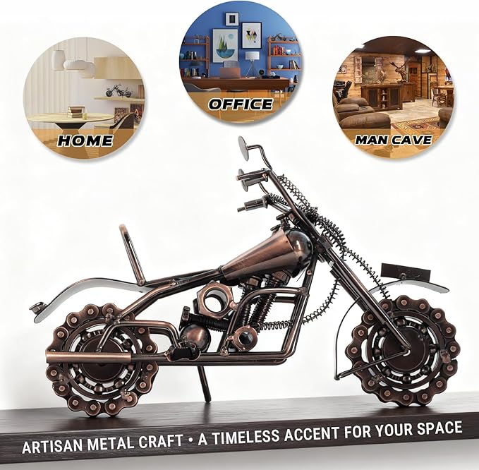 Motorcycle Gifts for Men Women, 11.8" Metal Motorcycle Sculpture, Fathers Day Birthday Gift for Dad Husband Biker Enthusiasts, Industrial Man Cave Home Garage Office Decor