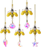 5PCS Hanging Decorations Xmas Tree Hanging Metal Bee Ornaments Gold Bee Mini Crystal Prism Suncatchers for Party Wedding Home Decor