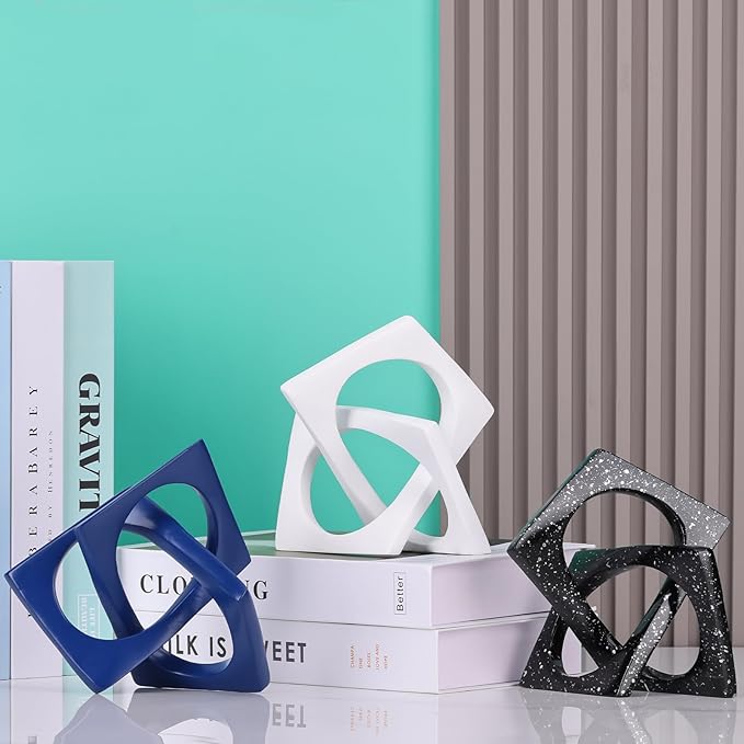 Modern Geometric Sculpture Black Knot Statue Decor, Home Bookcase Centerpiece Jax Decorative, Tabletop Sculpture and Figurines, For Home Decor Accent Cube Ornaments