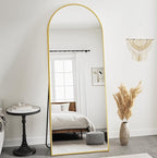 Prywot Arched Floor Mirror, 58 "x 18" Full Length Mirror Wall Mirrors Hanging or Leaning Arched-Top Full Body Mirrors with Stand for Bedroom, Dressing Room, Gold