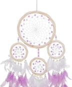 Large Rattan Dream Catchers - Light Purple Rooster Feather with Luxury Pearl, Multiring, Handmade Dreamcatcher for Bedroom, Dream Catcher for Girls, Dream Catchers for Boys, Dream Catcher Wall Decor