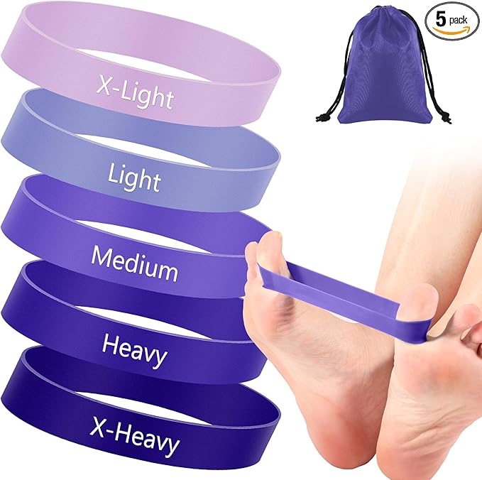 Set of 5 Toe Stretcher Band Separator Spacer Bunion Correction Hallux Valgus Alignment Foot Stretcher Straightener Resistance Loop Yoga Exercise Foot Care with Carry Bag(Purple)