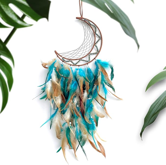 Green Dream Catchers, Large Moon Dream Catcher for Bedroom, Perfect Handmade Dream Catchers Wall Decor Hanging Ornament Art Craft Gift(Green Moon)