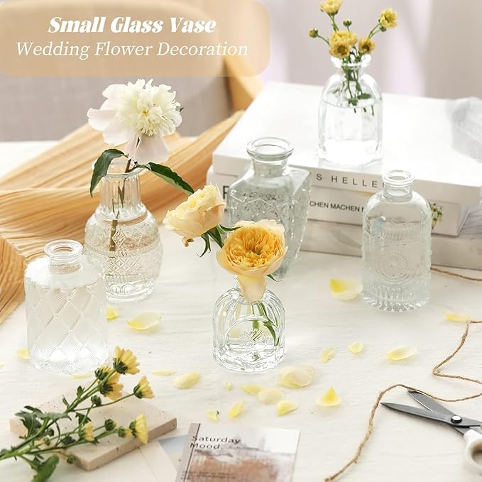 24PCS Mini Bud Vases As Wedding Centerpieces for Tables,Clear Bud Vases for Flowers,Small Flower Vases Suitable for Birthday Party,Anniversary,Wedding Reception,Baby Shower (Clear, 24PCS)