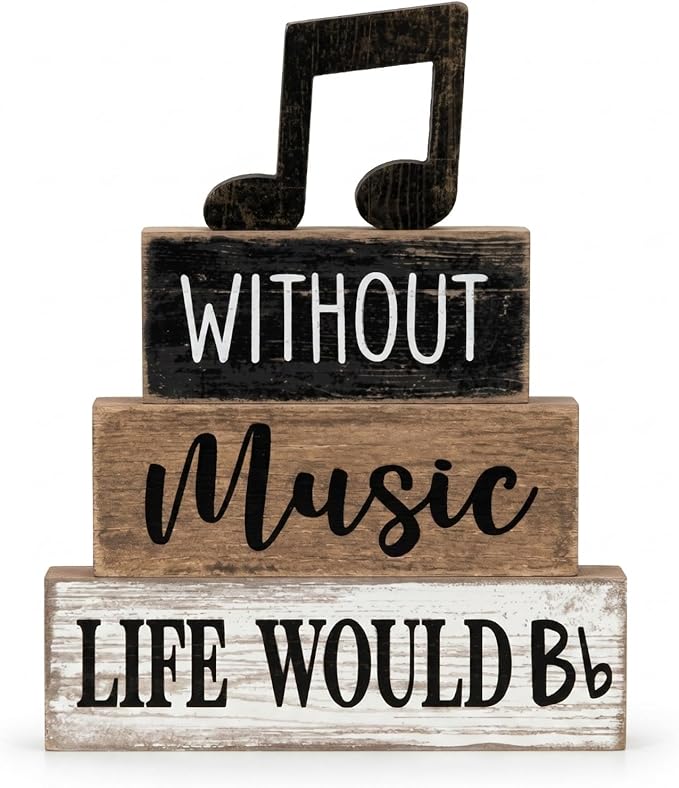 Moucuny 4 Pcs Music Notes Decor Wooden Centerpiece Musicical Party Decoration Musical Notes Theme Tiered Tray Table Signs, Farmhouse Wood Book Stack Decor Office Accessories for Music Home Room Gift