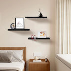 Upassion Floating Shelves for Wall Set of 3, 16" Black Wall Shelves for Home Decor, Frame Display Floating Shelf for Living Room, Bedroom, Bathroom, Kitchen