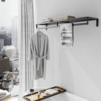 Wall Mounted Clothes Rack with Top Shelf, 46.5'' Industrial Clothing Rack Heavy Duty, Metal Shelf with Hanging Rod, Garment Rack Laundry Room Shelves, Space Saving