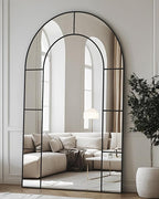 Antok 81" x 41" Full Length Mirror, Floor Mirror Arched Window Decorative Mirror, Metal Framed Decor Farmhouse Floor Mirrors Art Pane Mirrors Wall Decor for Bedroom, Living Room, Entryway Bronwn