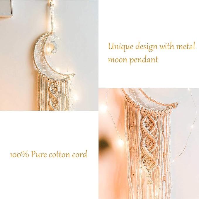 Tarklanda Moon Star Dream Catcher Decor, 2pcs Boho Home Moon Star Dreamcatcher, Macrame Wall Hanging Boho Home Decor for Kids Baby Bedroom Birthday Gift for Mother Women Girls Friends Craft