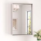 Keonjinn 16 x 24 in Brushed Nickel Bathroom Mirror, Rectangular Metal Framed Vanity Mirror for Wall Square Corner Aluminum Alloy Modern Rectangle Mirror(Horizontal/Vertical)