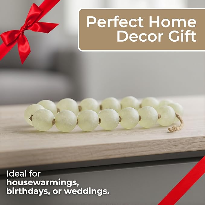 Modern Frosted Glass Bead for Home Decor and Bathroom - Refined Garland with Jute Cord Accent for Shelf and Coffee Table Styling - Light Reflective Piece for Office and Living Room - 3", Green