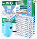 Vacuum Storage Bags with Electric Pump, 10 Pack Jumbo Size（40"x28"） Reusable Compression Space Saving Bag for Clothes, Bedding, Mattress, Blankets, Pillows, Comforters, Travel, White