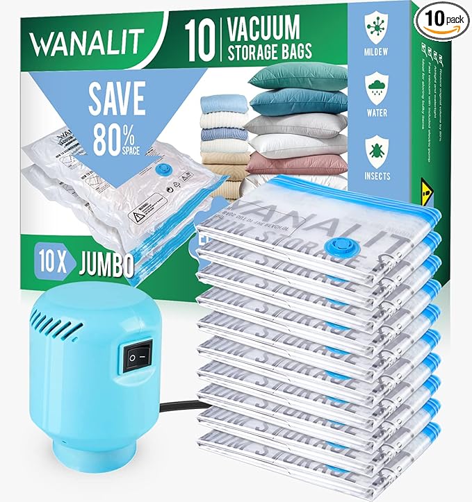 Vacuum Storage Bags with Electric Pump, 10 Pack Jumbo Size（40"x28"） Reusable Compression Space Saving Bag for Clothes, Bedding, Mattress, Blankets, Pillows, Comforters, Travel, White